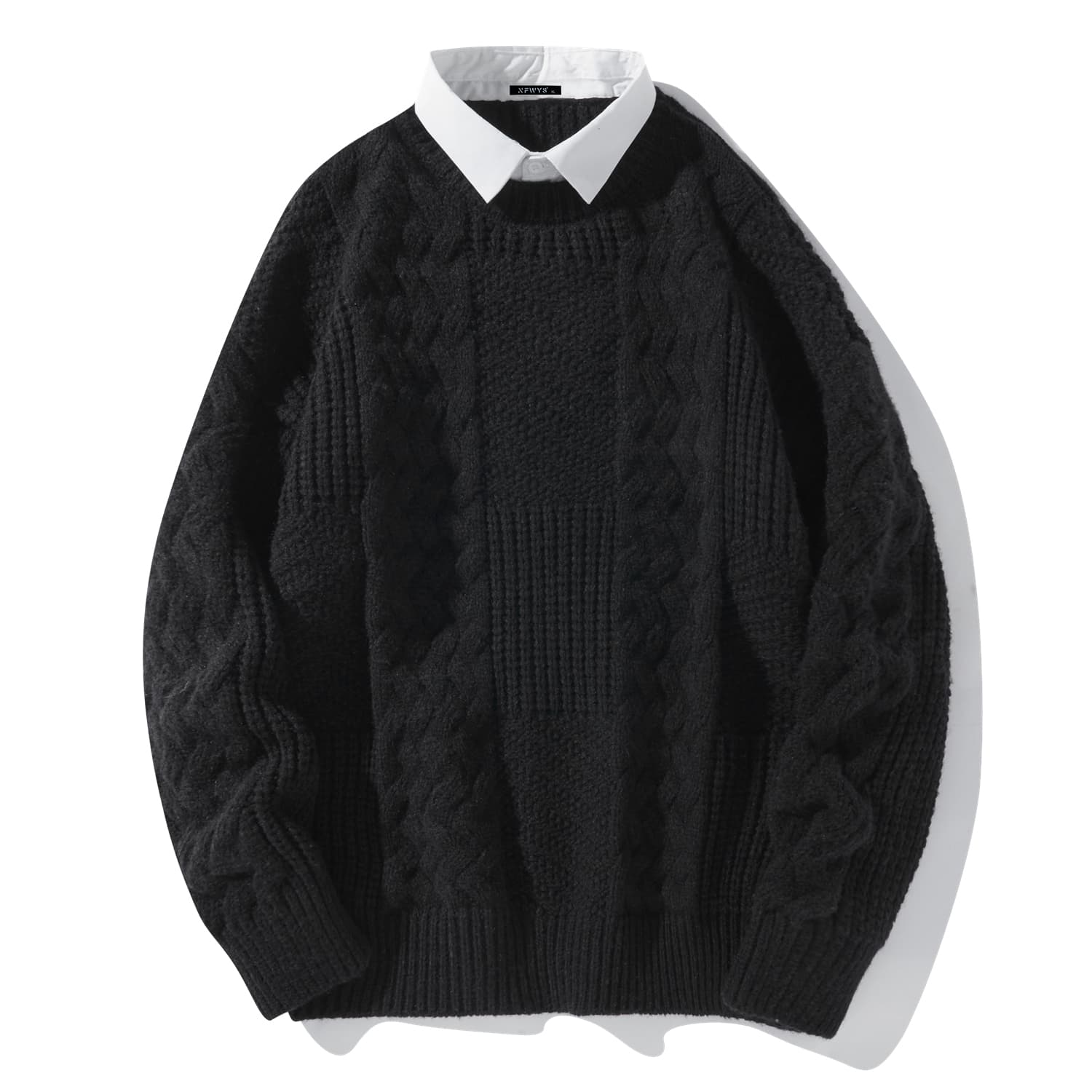 NFWYS Sweaters Lapel Moderate Mock Two Piece Black