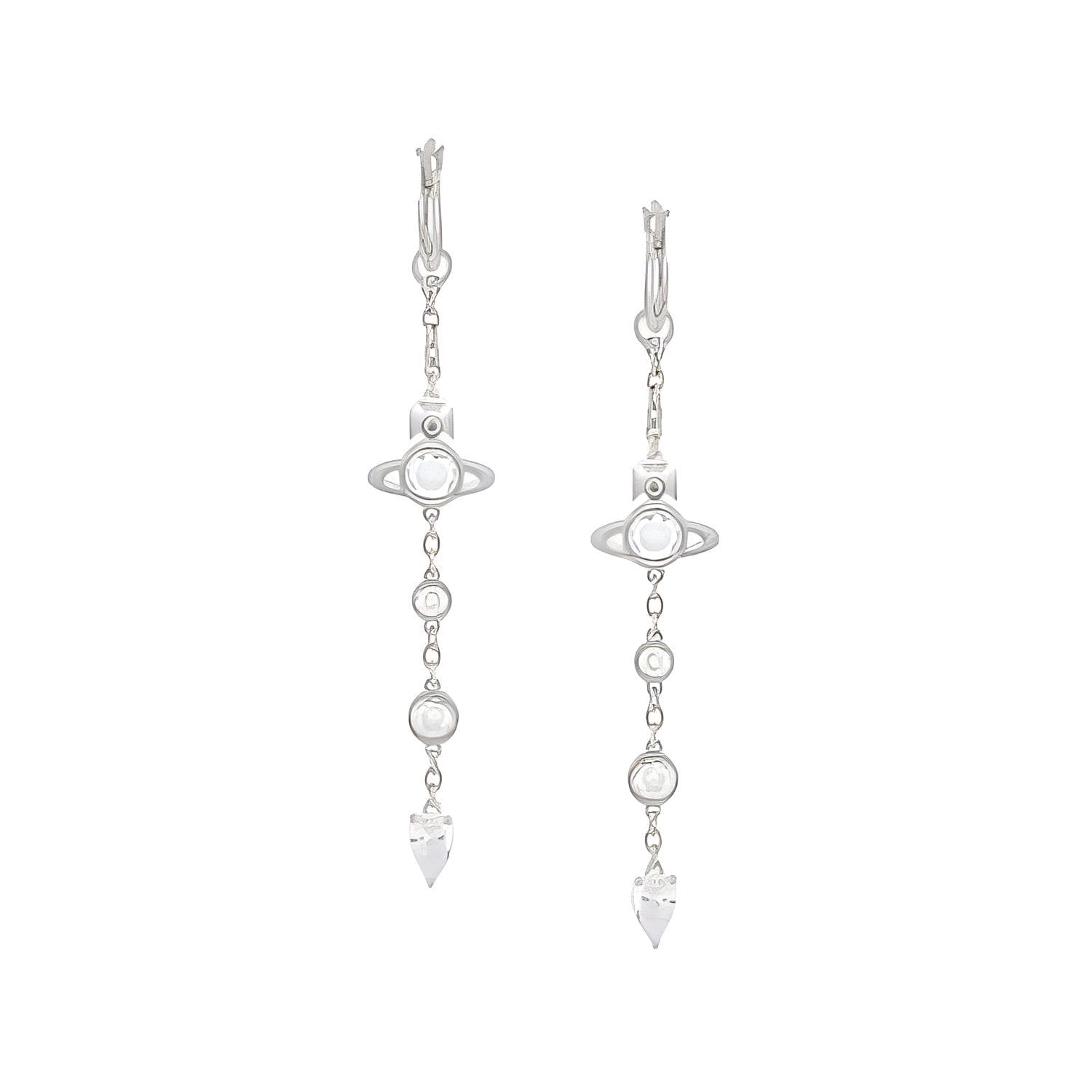 Vivienne Westwood Brand Logo Recycled White Silver Drop Earrings Platinum