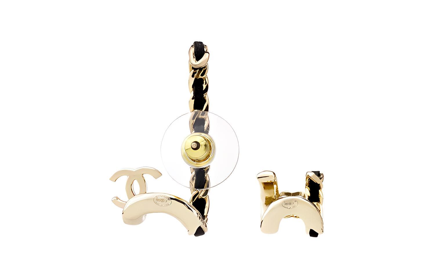 CHANEL Clip On Earrings Black Gold