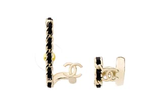 CHANEL Clip On Earrings Black Gold