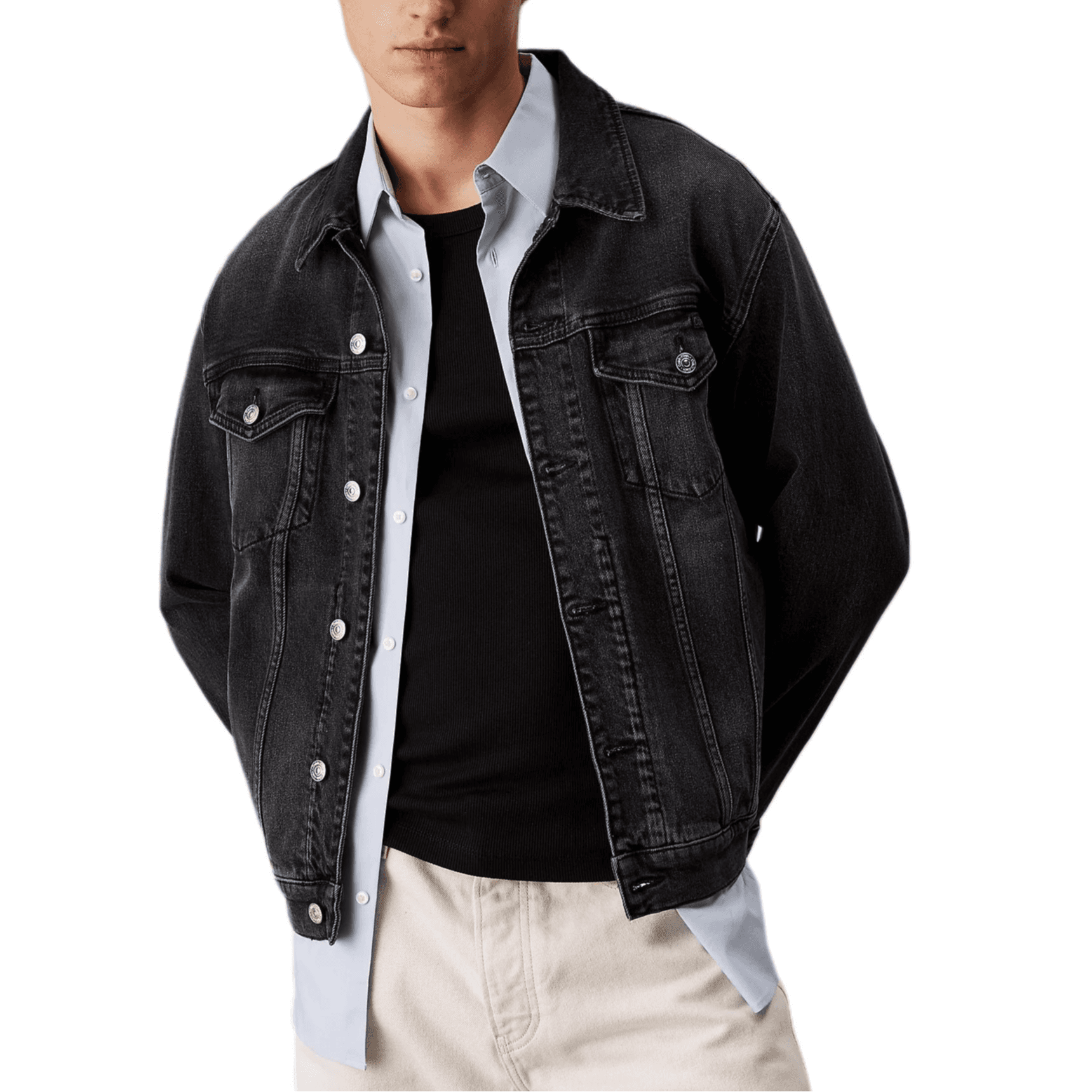 CALVIN KLEIN Denim Jacket Europe Version Denim Black