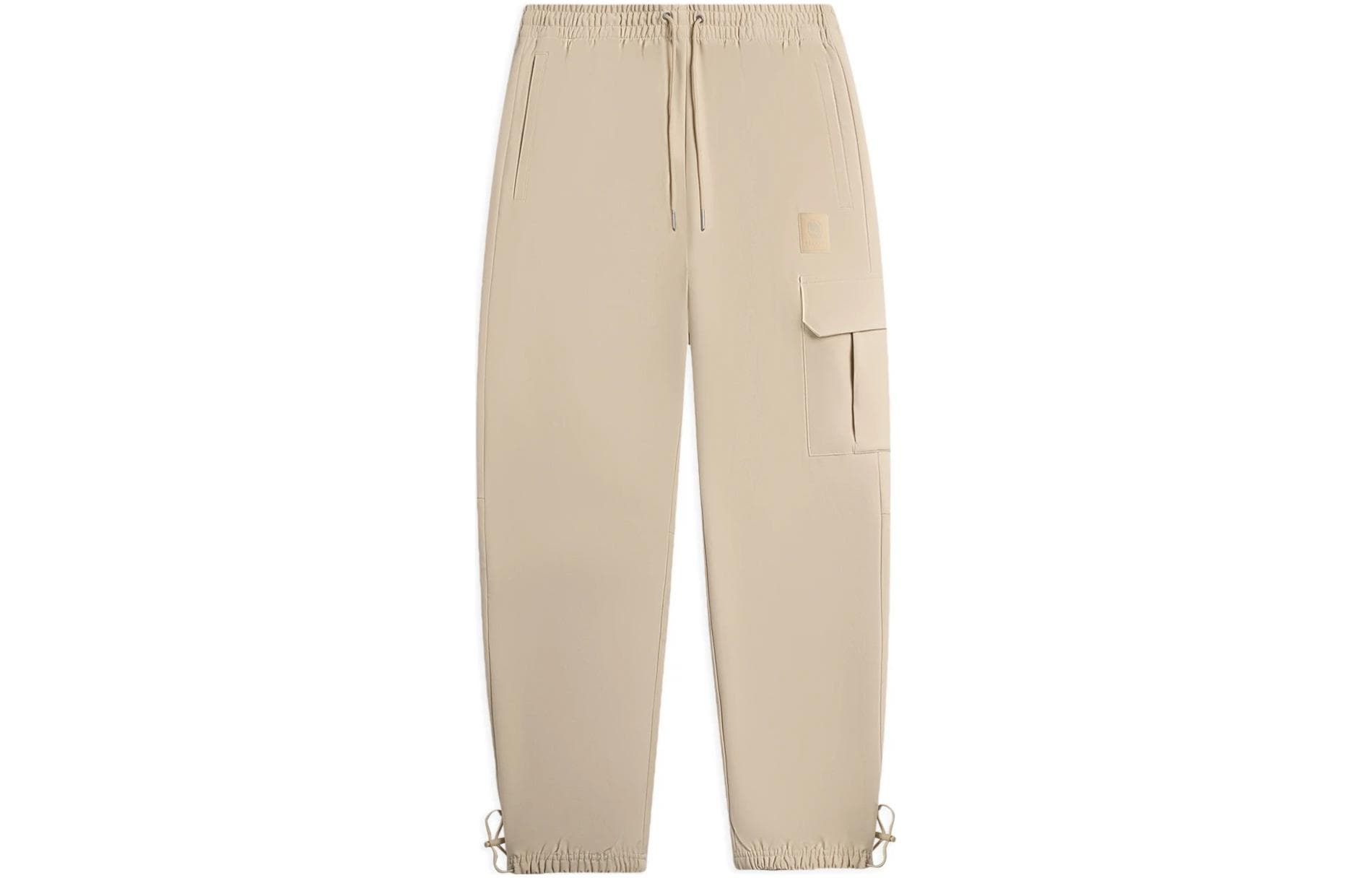 Li Ning Solid Color Lace Up Elastic Cuff Fleece Lined Knitted Sweatpants Light Umber