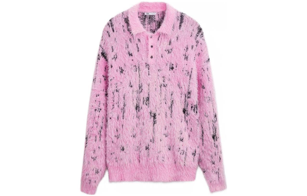 ZARA Furs Pink Polo Collar Moderate Pink