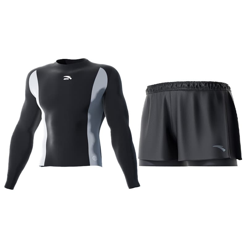 Anta Swimsuit Set 2 Pack Black TwoPiece Set (Black Letter LongSleeved Shirt+Black ThighLength Pants)