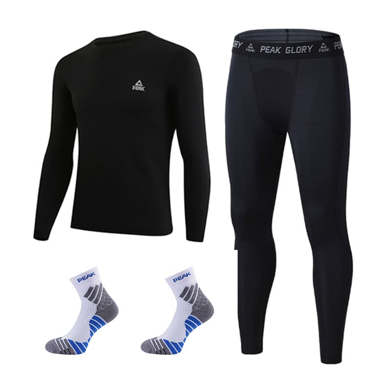 Black FleeceLined Set+White Blue Crew Socks 2 Pack