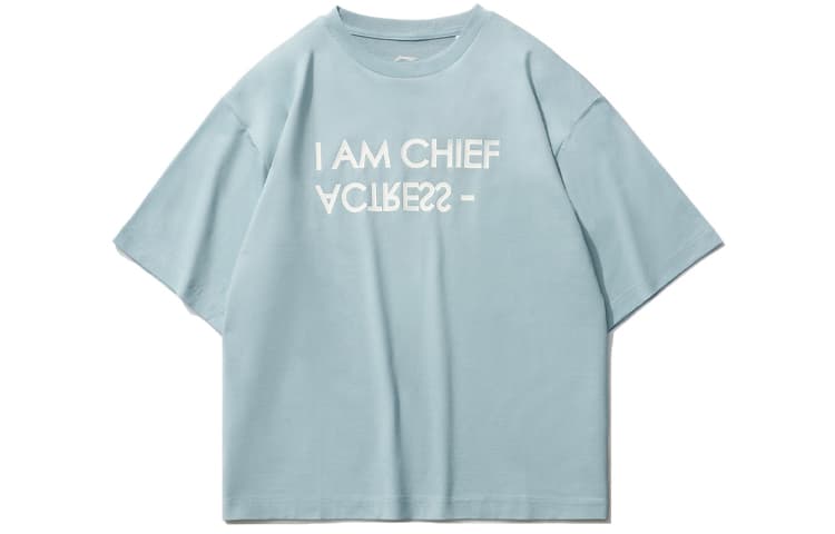 Li Ning Sports Collection T Shirts Blue Crew Neck Moderate Straight Fit Blue