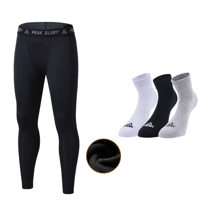 PEAK Light Bomb Pro Fleece Lined Thermal Breathable Sports Fitness Set Black FleeceLined Pants+Mixed Color Sports 3 Pack