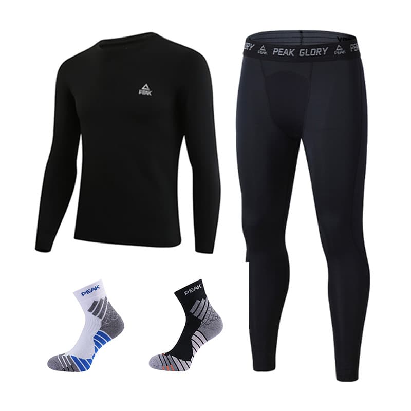 Black FleeceLined Set+White Blue/Black Gray Crew Socks 2 Pack