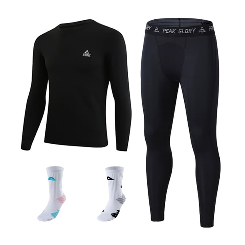 PEAK Fitness Sets Crew Neck Thickened Fleece Lined Black FleeceLined Set+Gray Black/Lake Blue 2 Pack