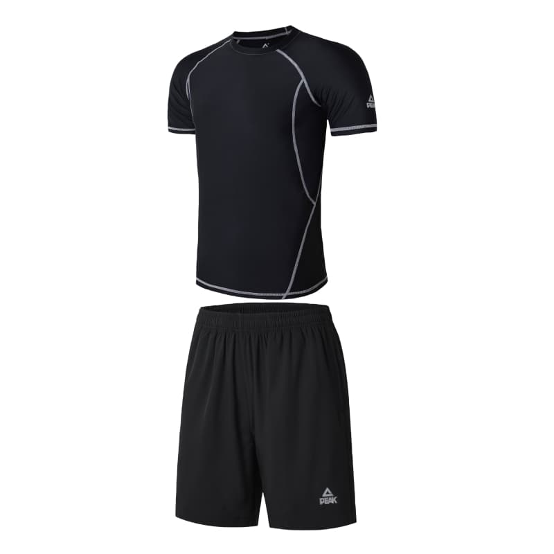 PEAK Fitness Sets Crew Neck Thin [TwoPiece Set]Black Top+Black