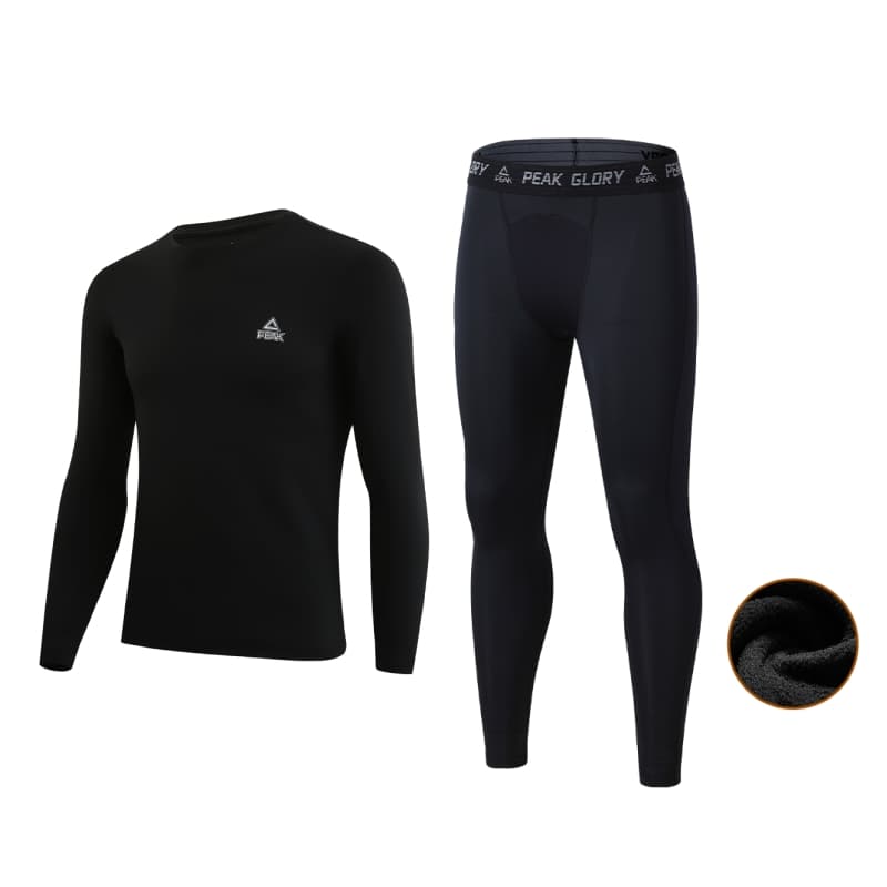 PEAK Fitness Sets Crew Neck Thickened Fleece Lined (TwoPiece Set) FleeceLined LongSleeved Top+FleeceLined