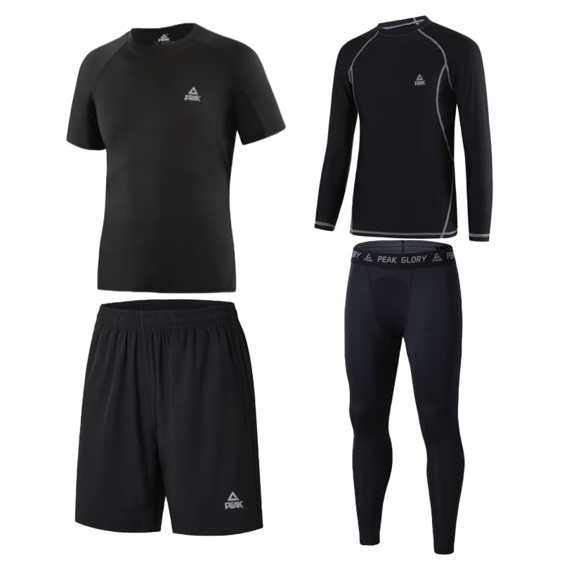 PEAK Fitness Set Four Piece Set Black [FourPiece Set]Black Long Dress+Black Pants+Black ShortSleeved TShirt+Black