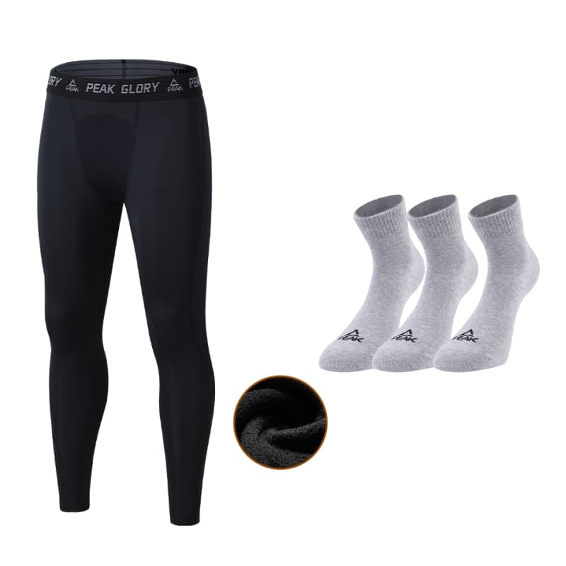 Black FleeceLined Pants+Gray Sports Socks 3 Pack