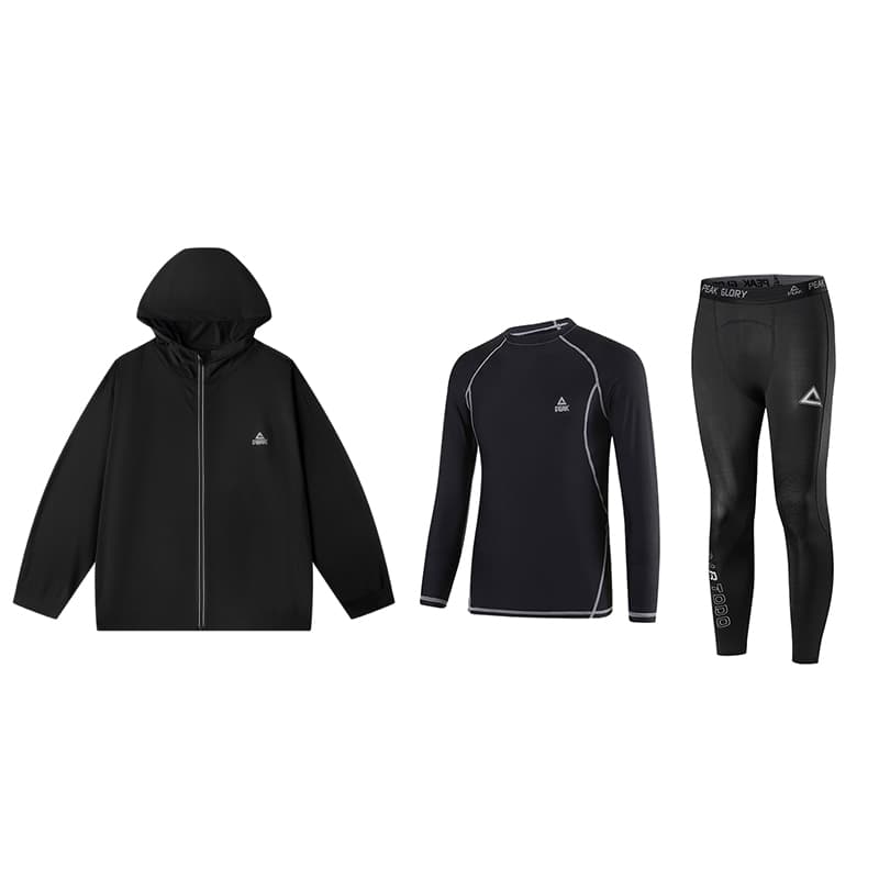 PEAK Fitness Sets Crew Neck Thin ThreePiece Set (Coat+Black LongSleeved Top+Black Pants)