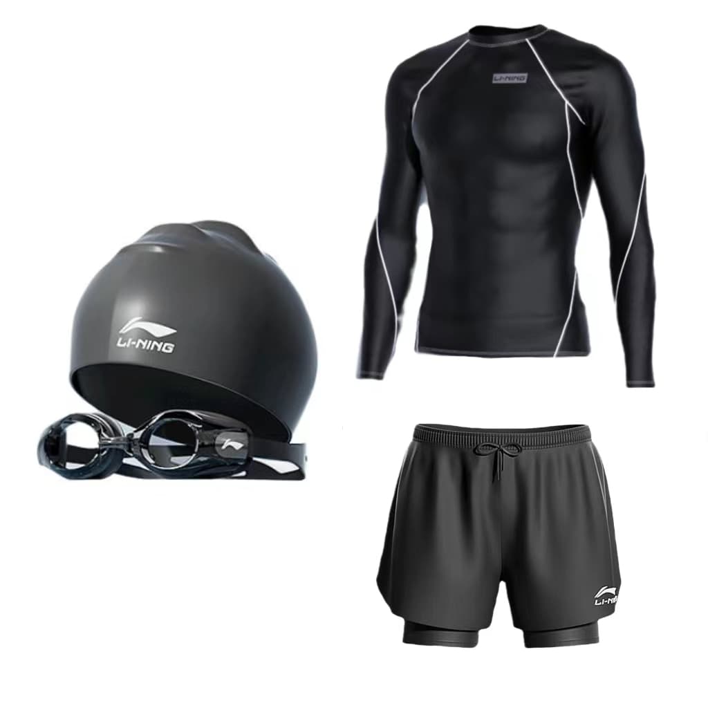 Li Ning Swimsuit Sets Moderate Black Swimsuit+Swimming Shorts+Swim Goggles+Swimming Cap