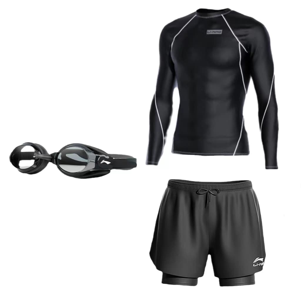 Li Ning Swimsuit Sets Moderate Black Swimsuit+Swimming Shorts+Swim Goggles