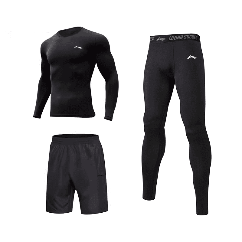 Matching Sets (Black Tight Fit LongSleeved+Black Pants+Black Sports Shorts)
