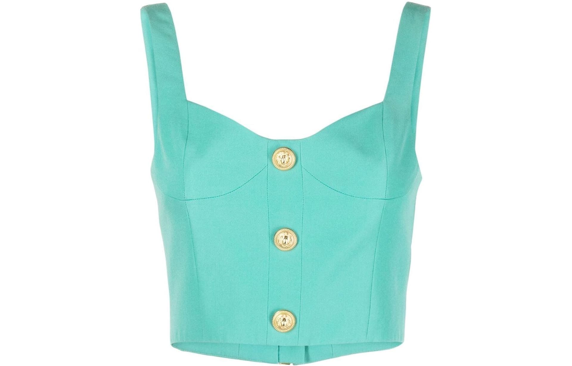 Balmain embossed button cropped Blue Green