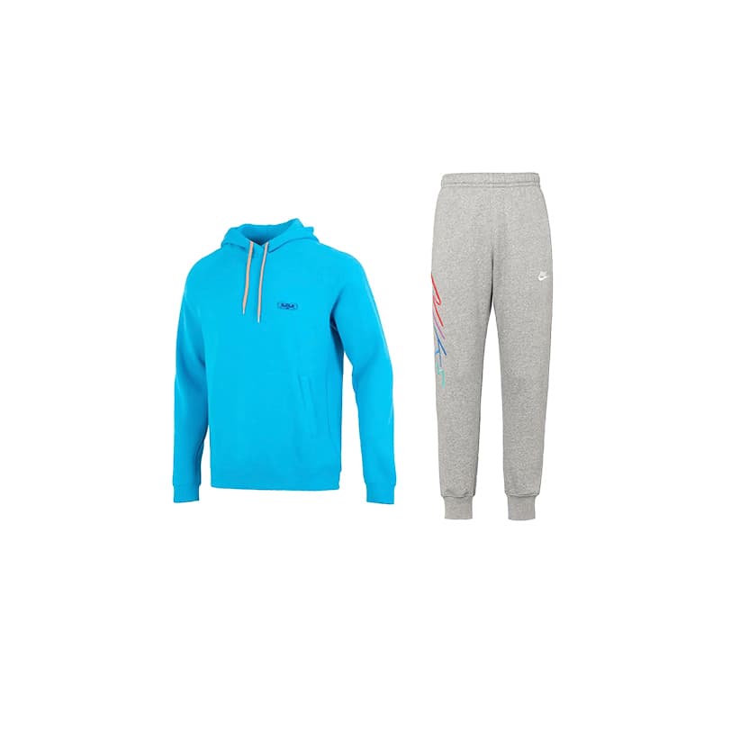 Nike Sweatshirt Sets Hooded Moderate Blue Top+Gray