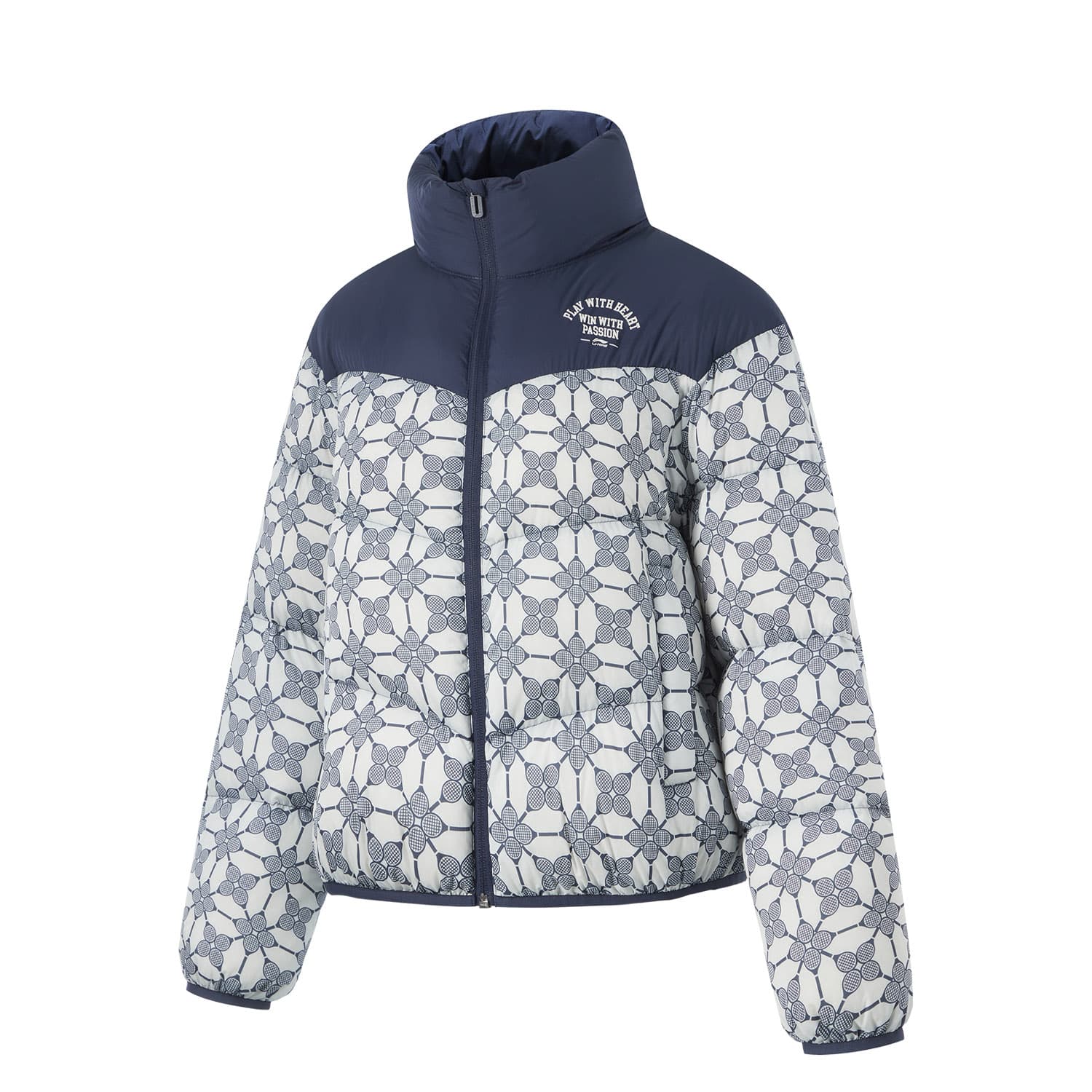 Li Ning Sports Life Collection Down Jacket Standard White/Dark Iris Blue All Over Print