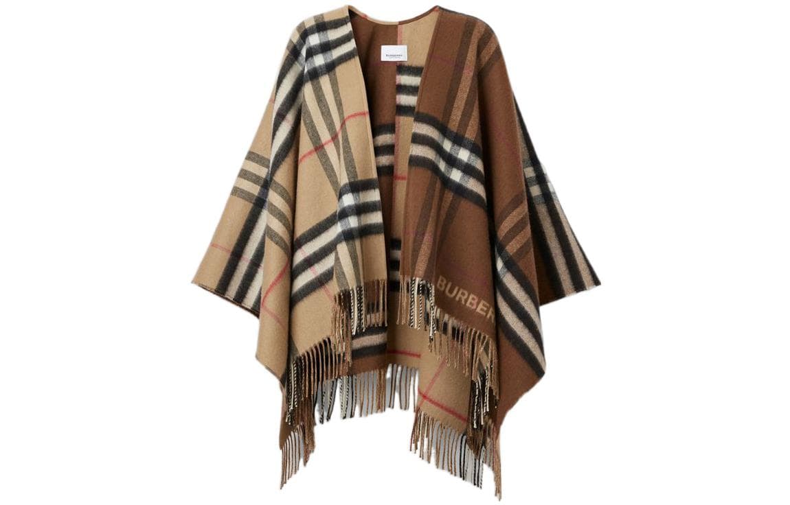 【Previous Season】Contrast check fringed cape