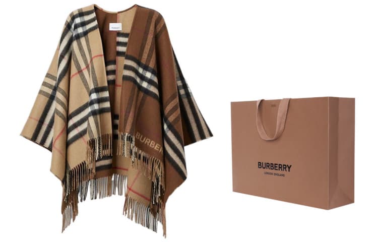 【Previous Season】Contrast check fringed cape