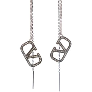 Valentino Garavani Pre Owned 2000 2024 Brass Rhinestone VLogo Threader Earrings Costume Earrings