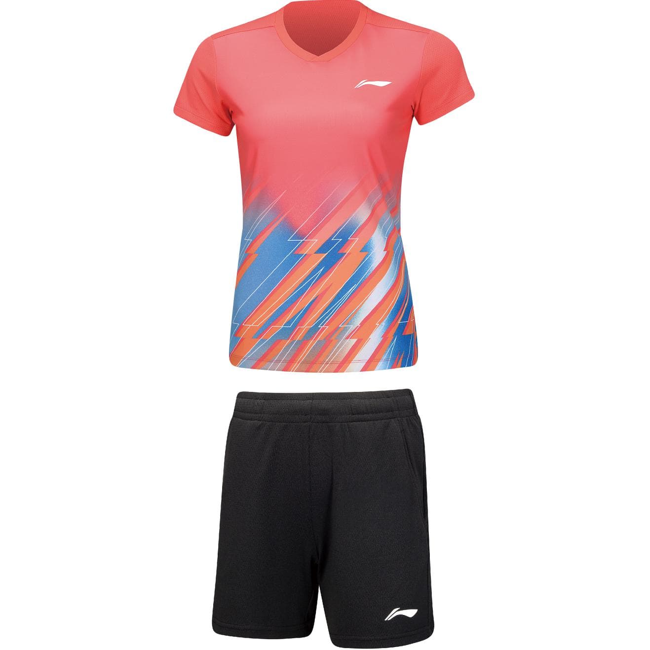 Li Ning Badminton Collection Suit Set (Furong Red ShortSleeved TShirts+Black Shorts)