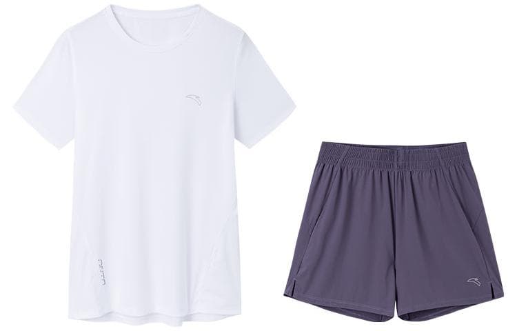 ANTA Collection Suits Crew Neck Moderate Other Set (White ShortSleeved TShirt+Purple Shorts)
