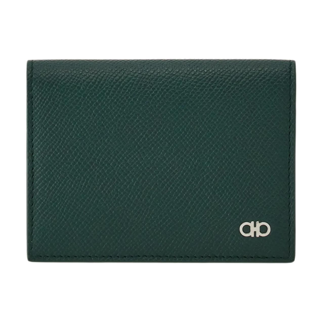FERRAGAMO Gancini Calfskin Card Holder Regular Green Box(Basic Set+Box)