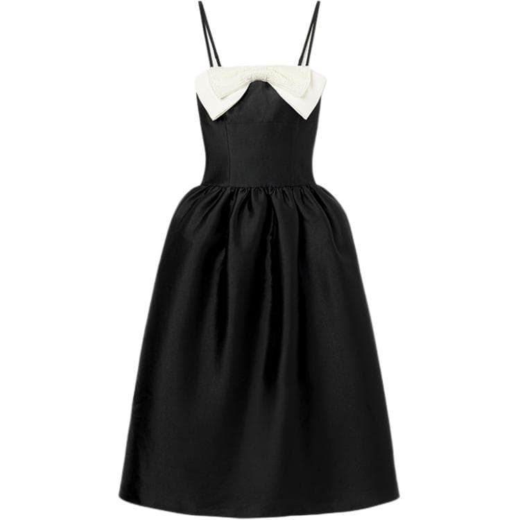 Self-portrait Taffeta Contrast Bow Midi Dress Black & White