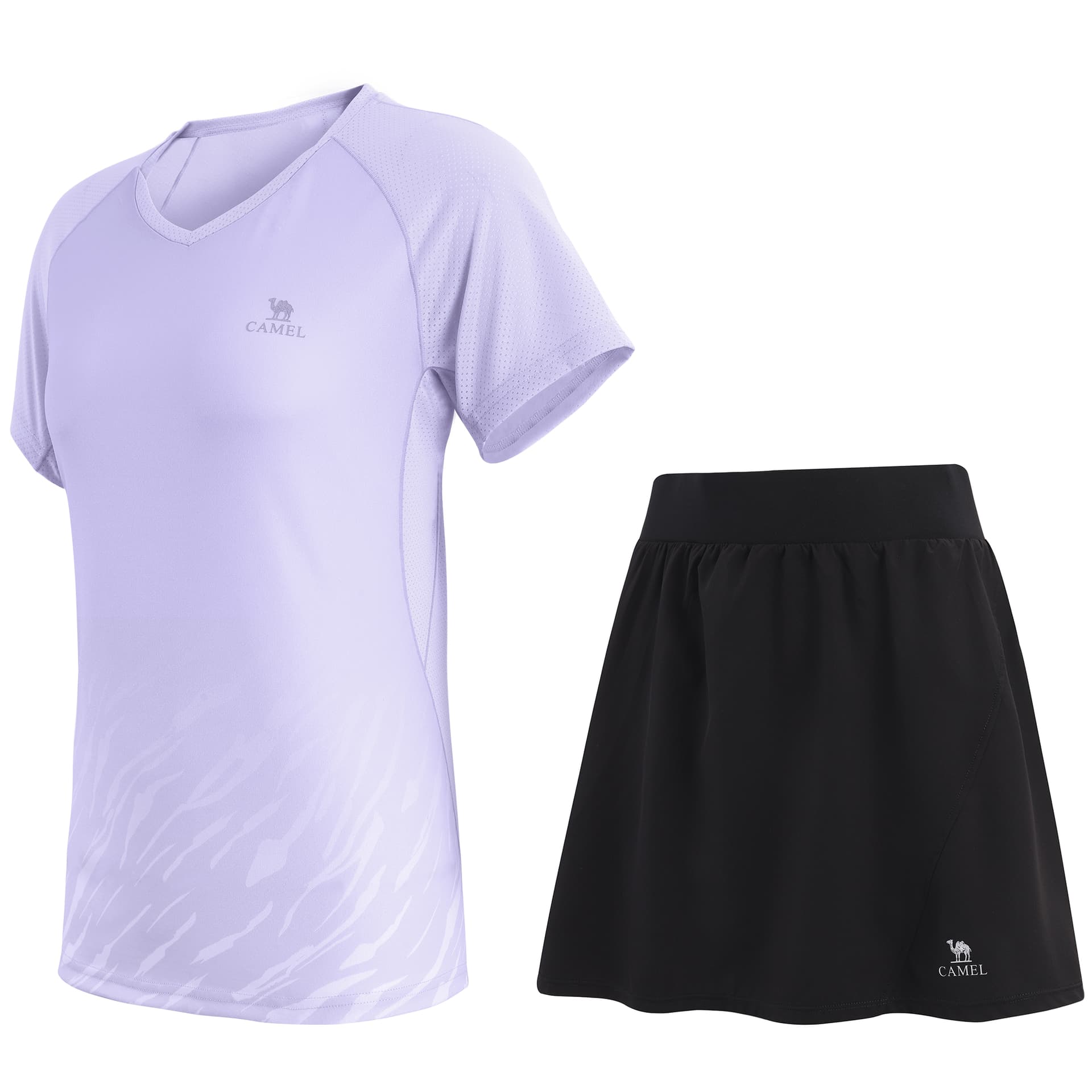 CAMEL Suits Crew Neck Thin Short Crape Myrtle Purple/Phantom Black