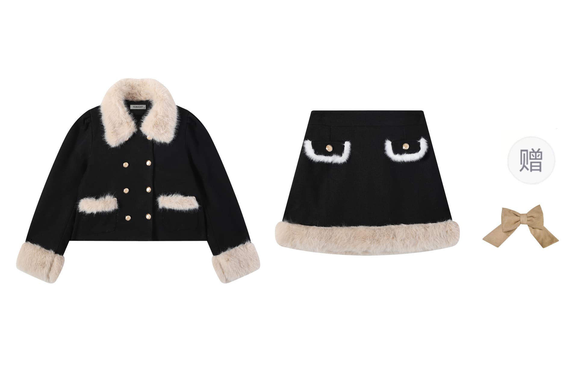 TORIGHT Skirt Set Black (Black Cropped+Bowknot) Comes with