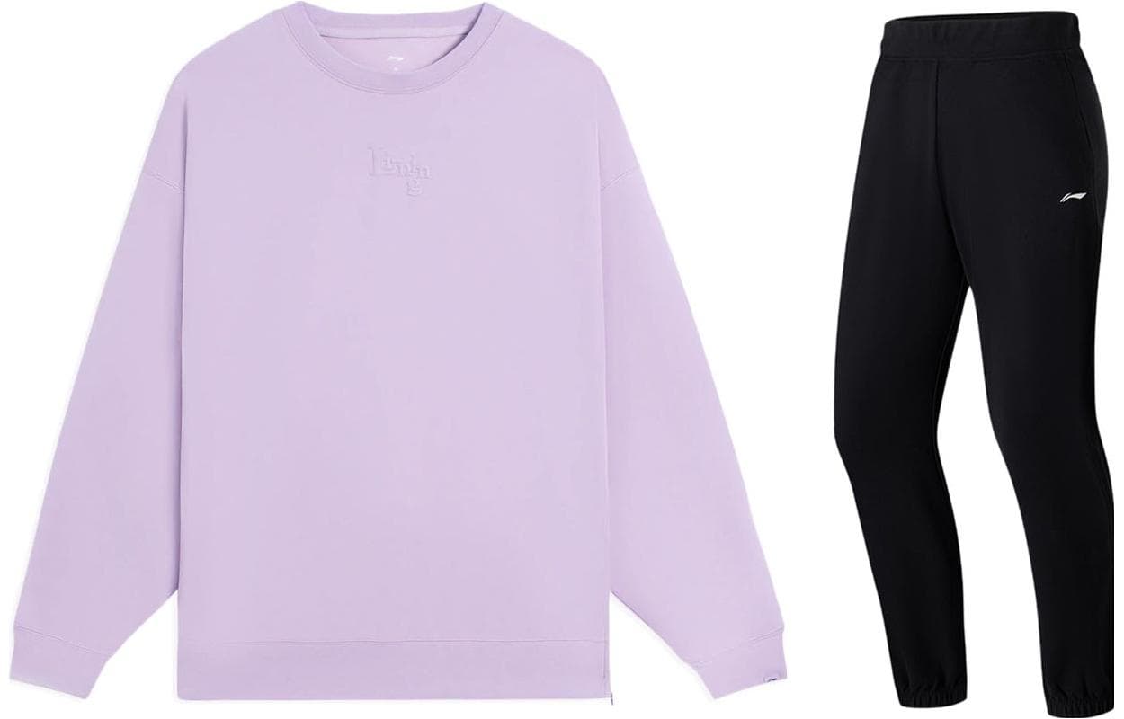 Li Ning Suits Crew Neck Moderate Other Set (Purple+Black)