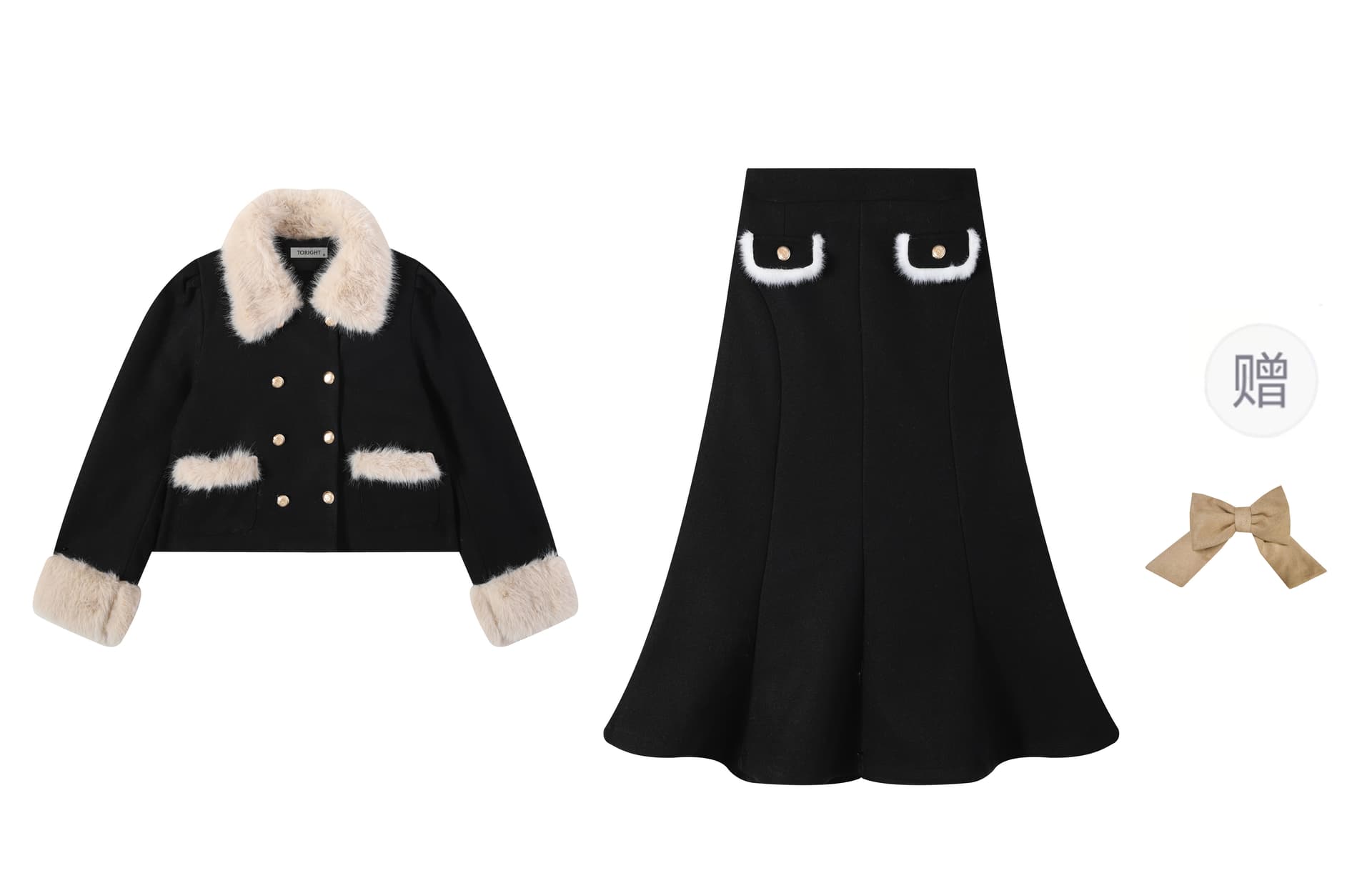 TORIGHT Skirt Set Black Black Long Style+Bowknot, Comes with