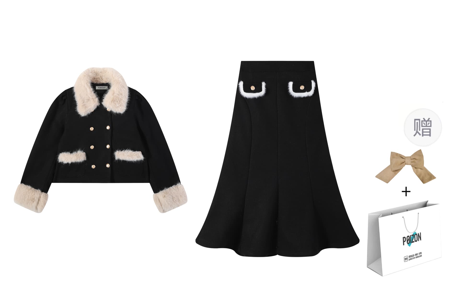 Black Long Style+Bowknot Shopping Bag