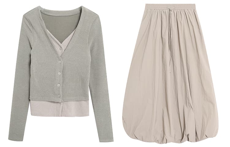 BVODE Two Piece Skirt Sets V neck Moderate Mid Length