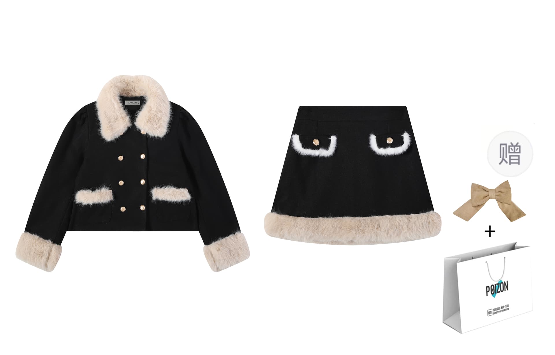 Black Cropped+Bowknot Shopping Bag