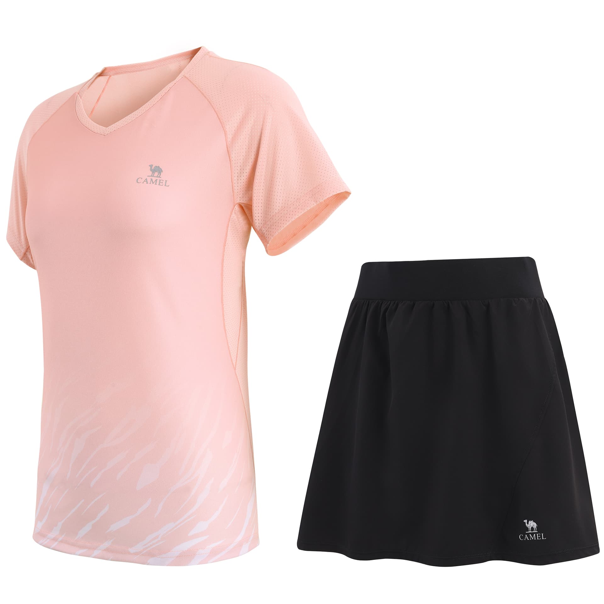 CAMEL Suits Crew Neck Thin Short Camellia Pink/Phantom Black