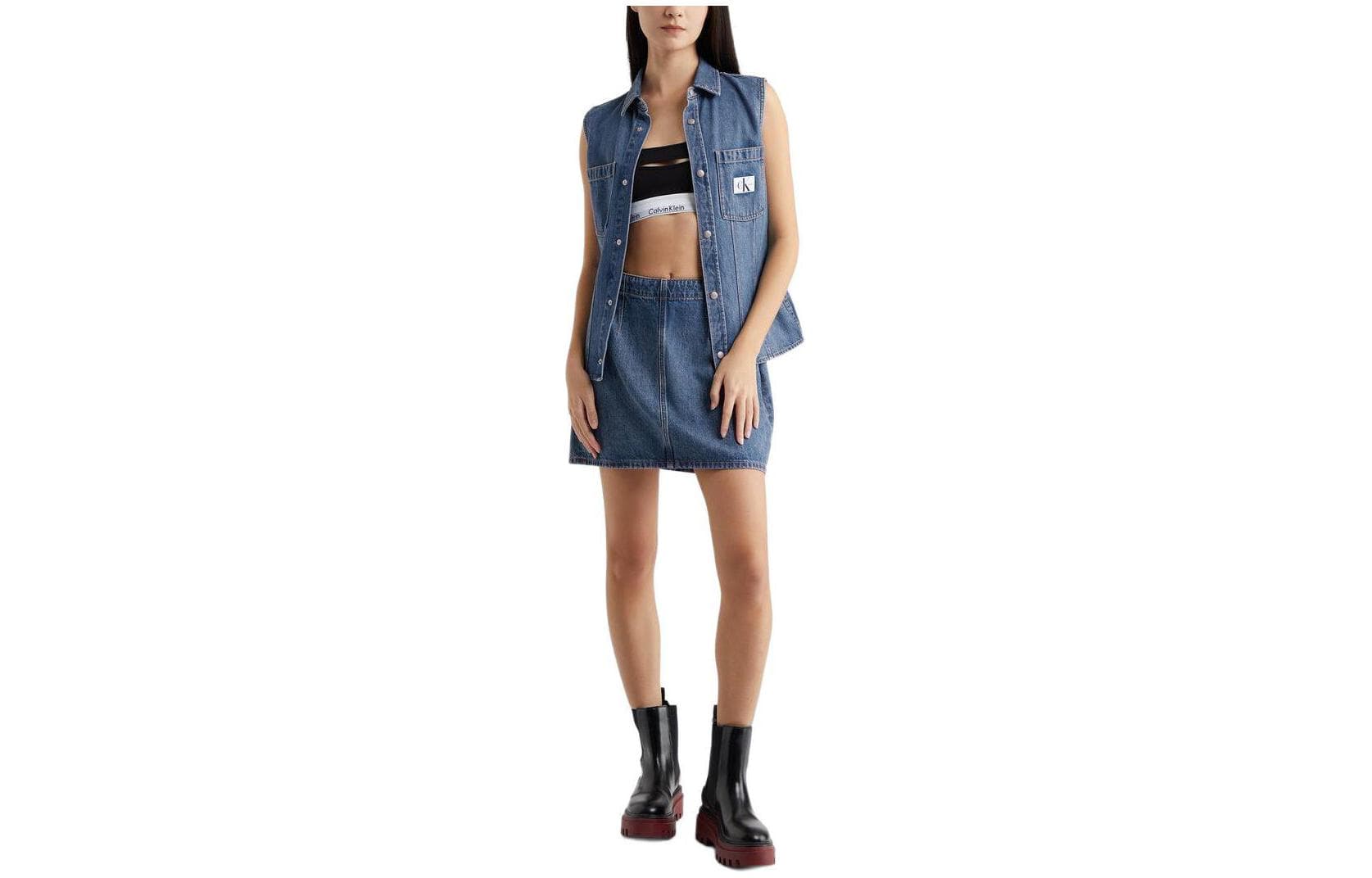 Calvin Klein Highrise Aline Denim Miniskirt Blue