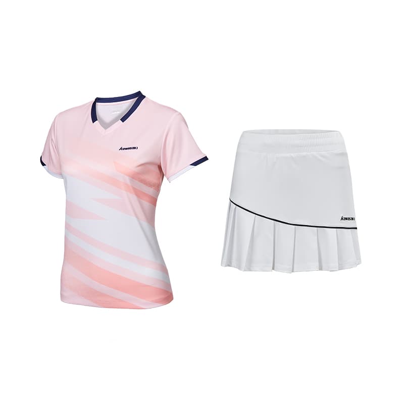 Kawasaki Two Piece Skirt Sets V neck Moderate Short Pink+White