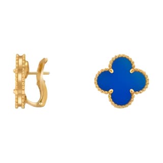 Van Cleef & Arpels Alhambra 18K Gold Blue Agate Earrings Gold