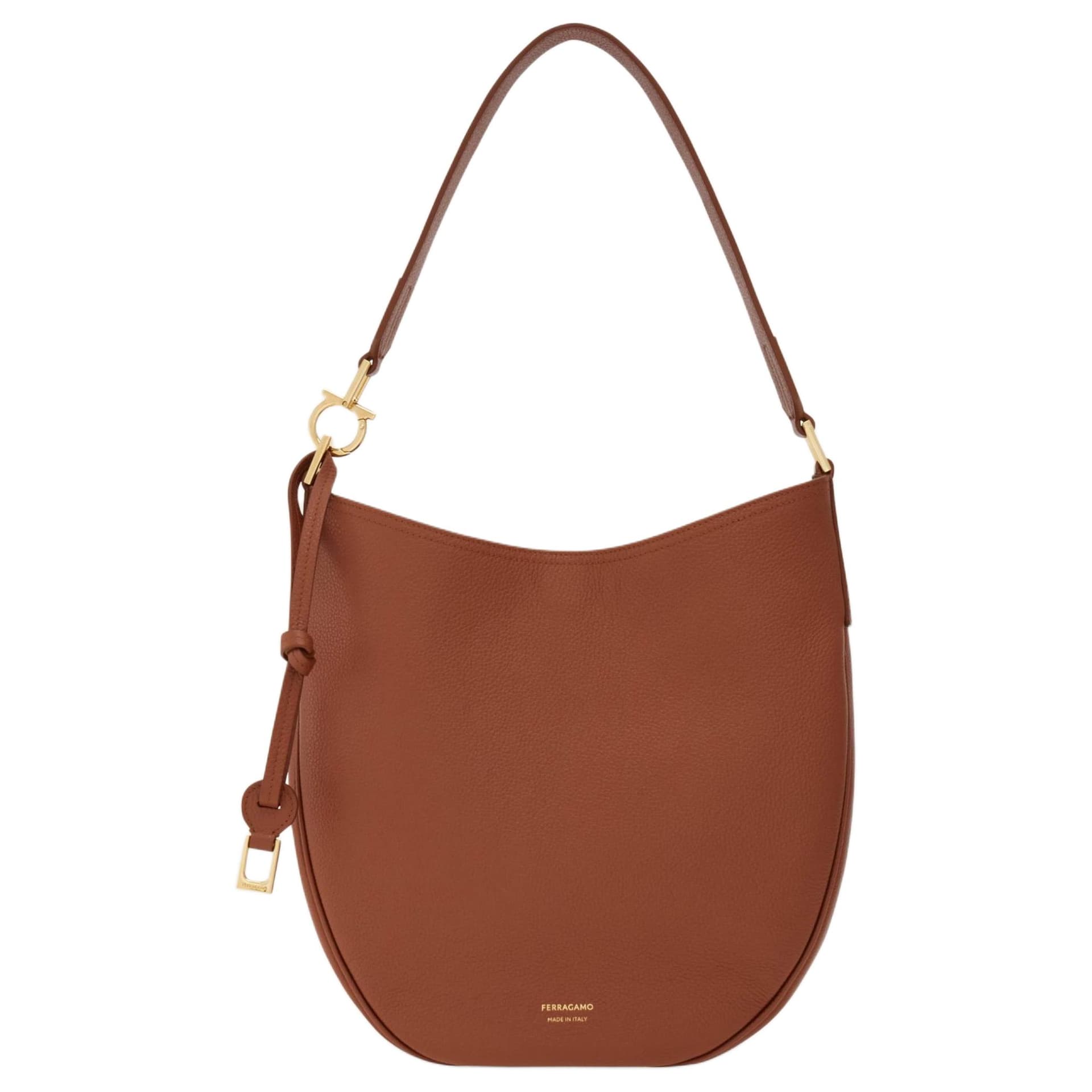 FERRAGAMO Calfskin Hobo Bag Shoulder Bag Medium Tan Basic Set (Bag+Dust Bag)