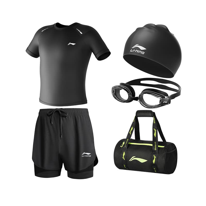 Black Swimwear+Black Swimming Shorts+Swim Goggles Swimming Cap Swim Bag