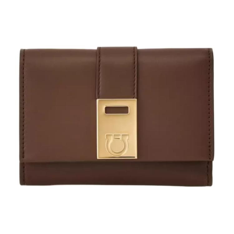 FERRAGAMO Hug Cow Wallet Small Brown Shopping Bag Set(Basic Set+Shopping Bag)