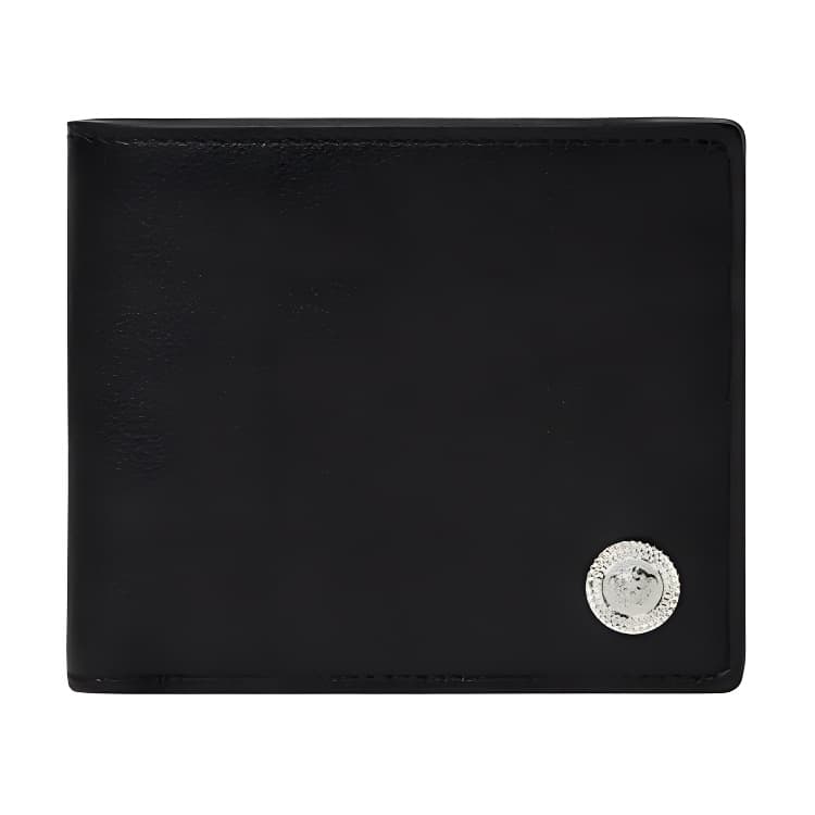 VERSACE MEDUSA BIGGIE Smooth Finish With Cow Wallet Black & Silver Basic Set (Bag+Dust Bag)