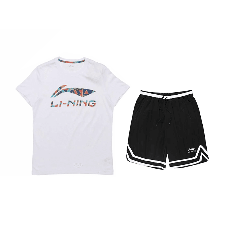 Li Ning Sportswear White Black Standard White ShortSleeved Shirt+Black Competition