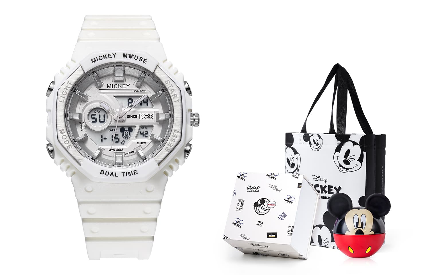 Disney Mickey Mouse Cute Quartz Movement Resin Strap Watch Silver Dial