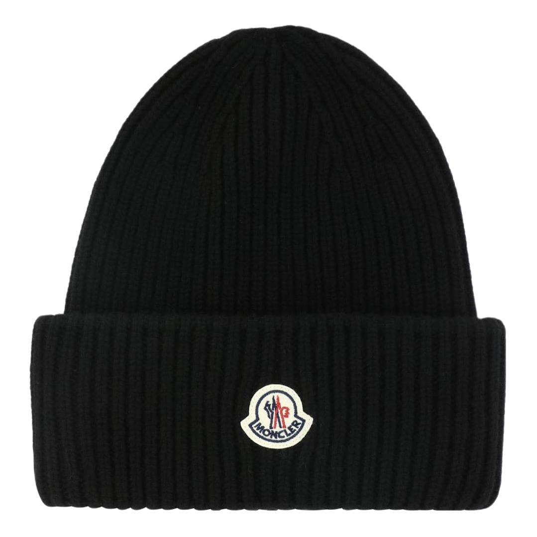 Moncler Logo Patch Ribbed Beanie Black