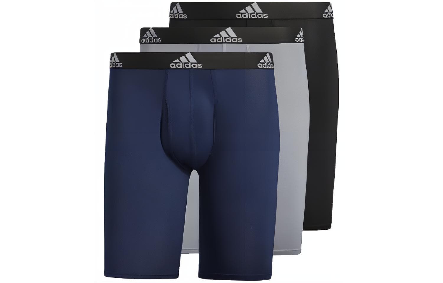 Adidas Free Shipping With AdiClub Performance Long Boxer Briefs 3 Pairs 3 Pack (Blue+Black+Gray)